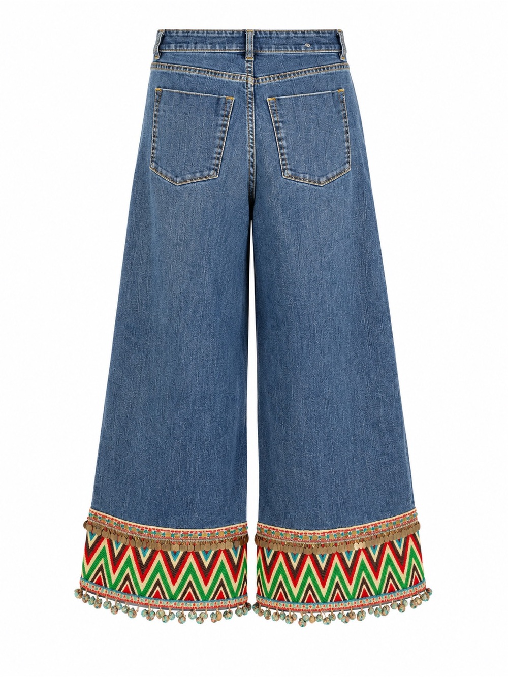 Alice + Olivia Beta Wide Leg Embroidered Gaucho Denim Jeans Size 26 - Picture 2 of 10
